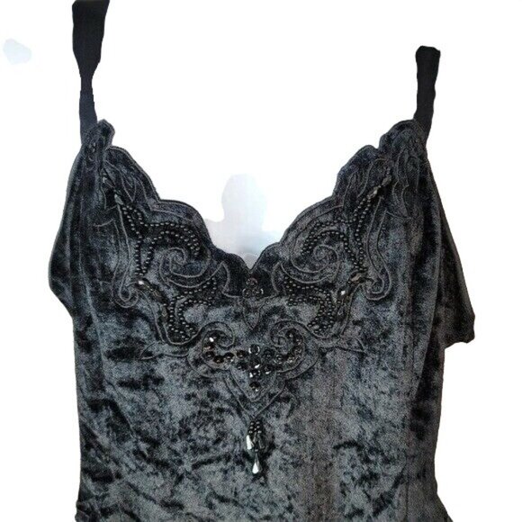 Victoria's Secret Velvet Teddy Black Large Beads Thong Bodysuit Gold Label VTG - Picture 2 of 7